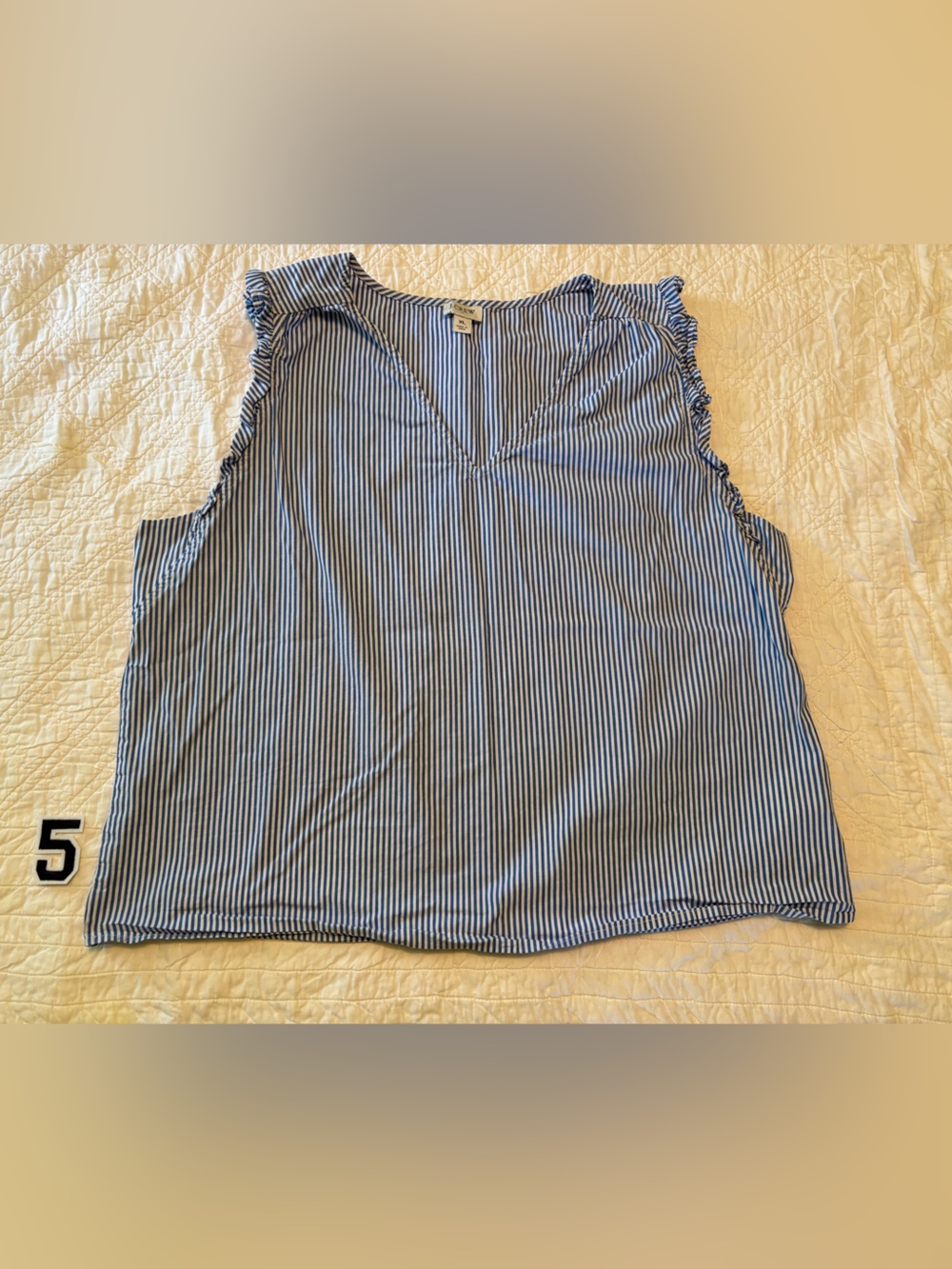 J. Crew Factory Blue and White Striped Ruffle Sleeve Tank
